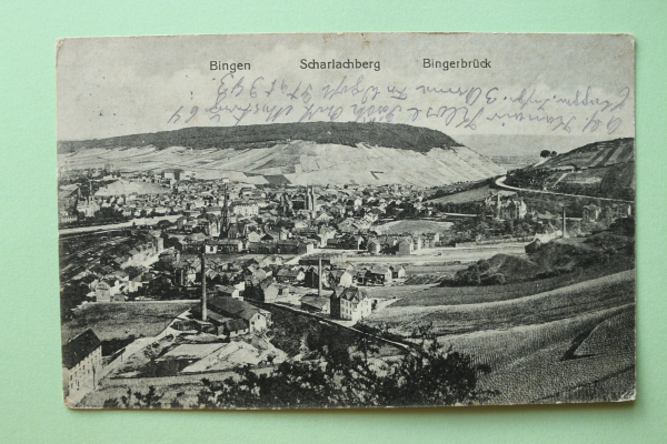 Postcard PC Bingen Bingerbrueck 1917 railway station factories Scharlachberg Town architecture Rheinland Pfalz